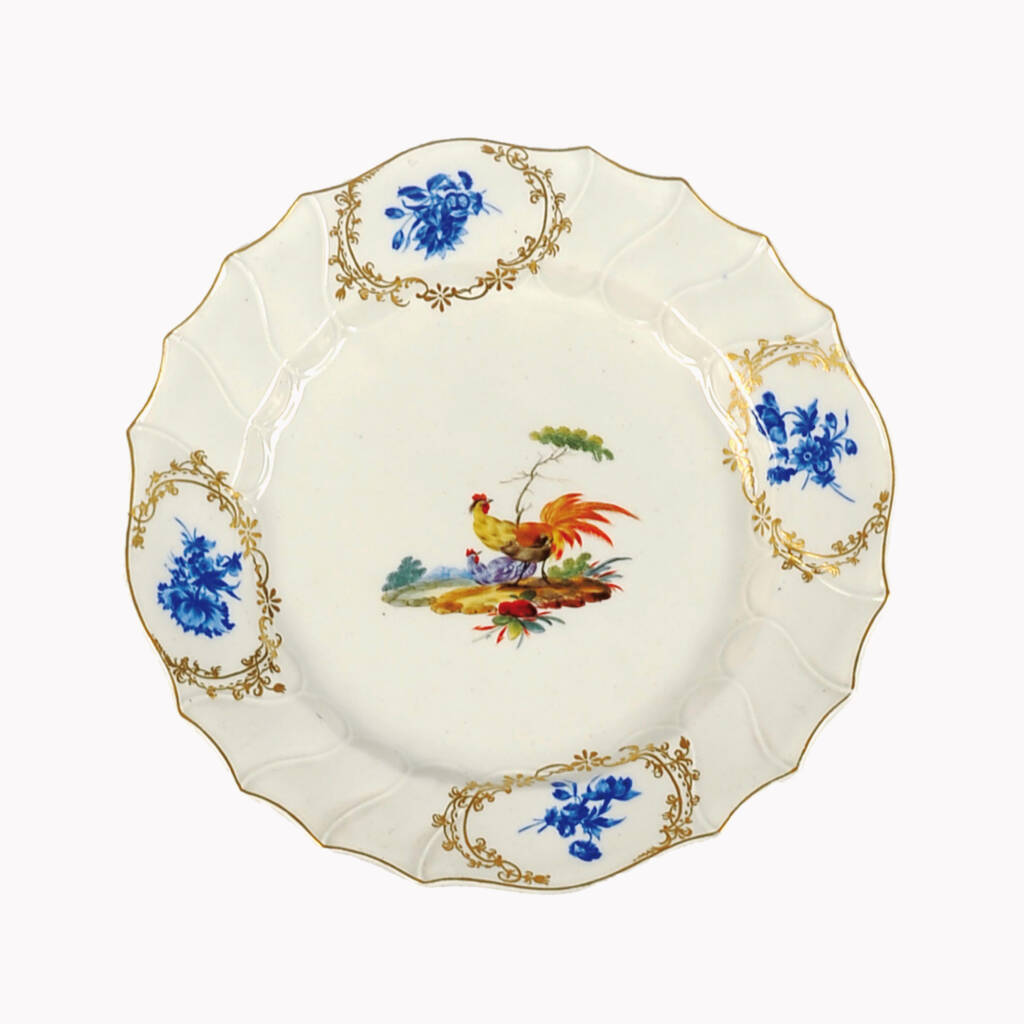 assiette-porcelaine-poule-fleure-bleues